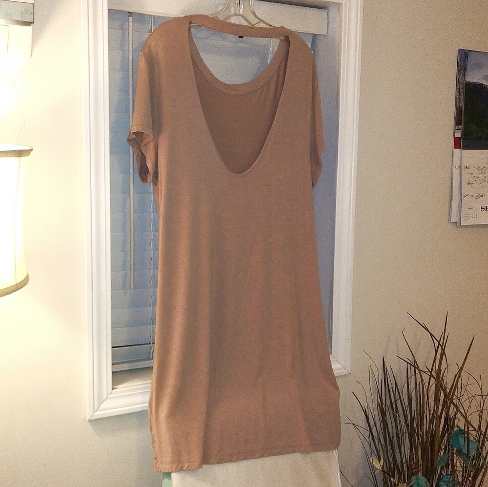 POL Khaki Distressed Short Sleeve Dress